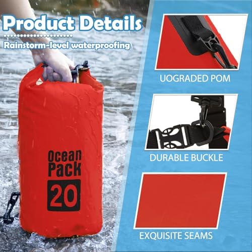 10L Waterproof Dry Bag with Single Shoulder Strap - Red Durable PVC Roll Top Dry Sack - Reusable Gear Protector for Kayaking, Boating, Beach, Swimming, Camping and Outdoor Sports - Image 3