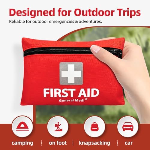 General Medi Mini First Aid Kit, 92 Pieces Small First Aid Kit - Includes Emergency Foil Blanket, Scissors for Travel, Home, Office, Vehicle, Camping, Workplace & Outdoor (Red) - Image 4