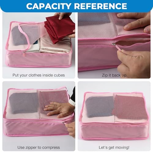 Nagoyuki 4 PCS Large Packing Cubes,40x30x12CM Same Size Suitcase Organiser Bags Compressible Expandable Packing Cubes for Suitcase, Luggage,Handy Helper (Pink) - Image 3