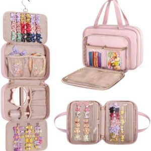 Fasrom Hair Accessories Storage Bag for Girls, Hair Bow Organizer, Hair Accessories Storage Carrying Case Pink