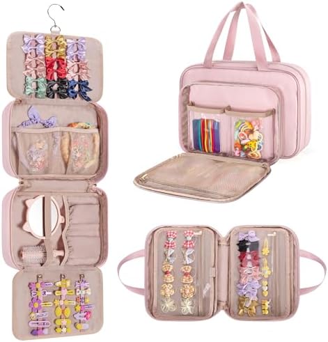 Fasrom Hair Accessories Storage Bag for Girls, Hair Bow Organizer, Hair Accessories Storage Carrying Case Pink