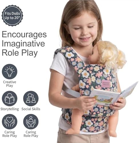 Bebamour Baby Doll Carrier for Kids, Adjustable Doll Carrier Backpack for Dolls up to 20 Inches, Soft Pretend Play Doll Accessories for Front & Back Carry, Fits Dolls & Stuffed Toys, Pink Unicorn - Image 7