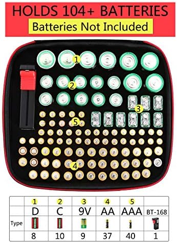 Glamgen battery Organizer Storage Case with Tester BT168 - Hard Case Holds 104 AA AAA C D 9V, Storage Box with Capacity Indicator (Batteries Not Included) - Image 4
