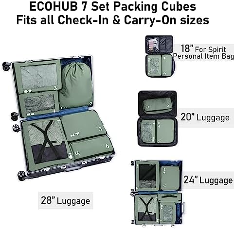 ECOHUB Packing Cubes for Suitcase 7 PCS Travel Organiser Packing Bags Recycled PET Eco Friendly Travel Accessories Shoes Bags Storage Bag Luggage Organiser Pouch(Green) - Image 6