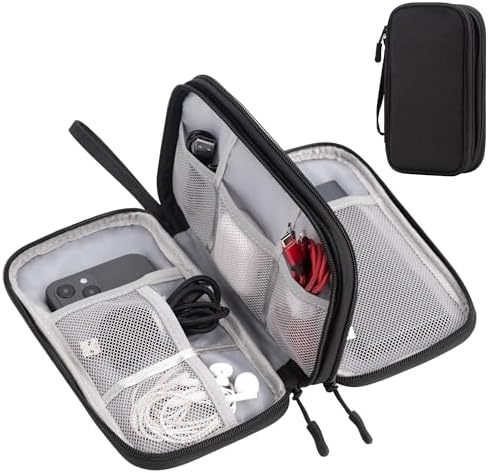 Arae Electronic Accessories Organizer, Travel Essentials Cable Bag with Double-Layer Storage for Cables, Cards, Chargers - Black, M