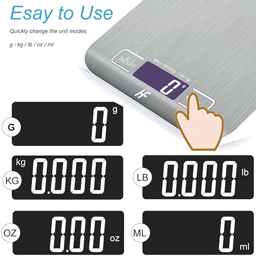 HomeFashion 5kg 1g 11lb Digital Kitchen Scales Food Scale with stainless steel Platform Electronic Cooking Backlit LCD Display Multifunction for Home and Office Use - Image 4