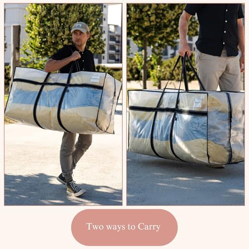 VENO 1 Pack Extra Large Moving Bags, Christmas Tree Storage Bin,Heavy Duty Moving Boxes, Large Storage Bins with Lids Alternative for College, Packing Supplies Essentials (Clear, 1 Pack) - Image 2