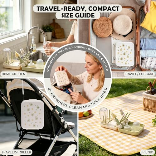 8-in-1 Baby Bottle Brush Set, Travel Bottle Brush Set with Silicone Nipple/Straw Brushes, Soap Dispenser, Drying Rack, Portable Newborn Feeding Accessories for Home & Travel - Image 4