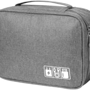 OFFCUP Travel Cable Organiser Bag, Portable Bag Electronics Organizer, Universal Large Capacity Travel Accessories for iPad, Cables, Chargers, Hard Drive, Power Bank, Game Cards (Gray)