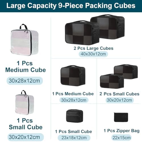 Packing Cubes 9-piece, Multi-size Packing Cubes for Suitcases, Large-capacity Travel Cubes (9, Black White) - Image 2