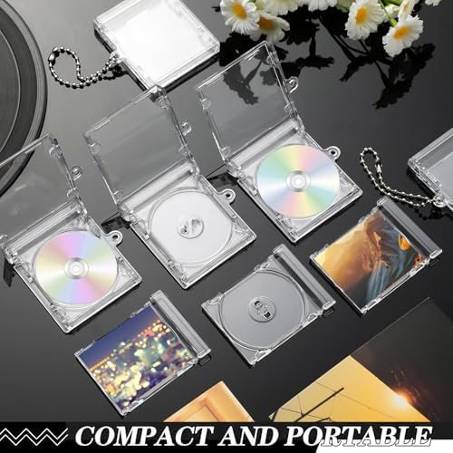 Misdary 10 Pcs Mini CD Jewel Cases Plastic CD Cases Clear DVD Case CD Album Keychain Music Blank Mini CD Case Pendant CD DVD Cover for DIY Keychain Backpack Hanging Decor Gifts - Image 6