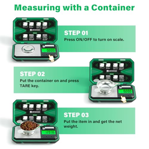 UNIWEIGH Milligram Scale Precision 0.001g/50g mg Scale for Weighing Powders | Digital Jewelry Scale for Gold,Coins,Gem,Reloading,Pocket Micro Gram Scale with 6 Units,Tare,Cal Weight,Battery Powered - Image 6