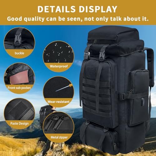 Hiking Backpack, 80L/100L Camping Military Tactical Backpack with USB Charging Port, Waterproof Large Travel Daypack Outdoor Molle Rucksack for Men Women - Image 4