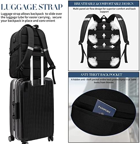 Extra Large Backpack 55L,18.4 Inch Travel Laptop Work Bag with USB Charging Port Big Business Flight Approved TSA Heavy Duty Computer Rucksack for Men Women College School,Black - Image 6