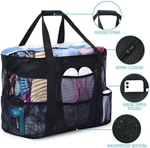 oscaurt Beach Bag, Extra Large Beach Bags for Women Waterproof Sandproof, Mesh Beach Tote Bags Travel Pool Bag - Image 3