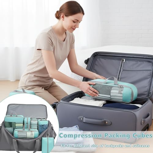 6PCS Compression Packing Cubes for Suitcases and Backpack with Shoe Bags Travel Organiser Essentials Bag for Luggage Storage (Lake Blue) - Image 6