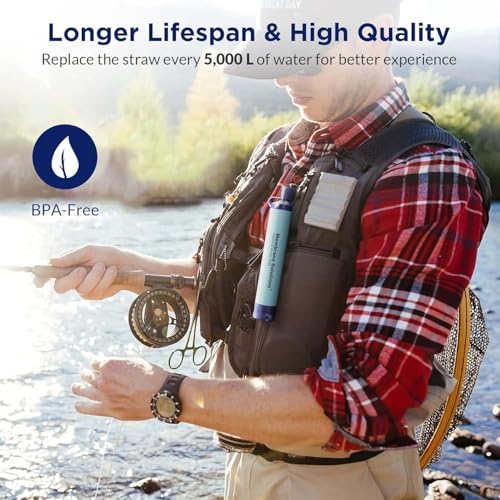 Membrane Solutions Water Filter Straw, 0.1 Micron Personal Water Filter Survival Portable Gear, NSF/ANSI 42&372&401 certificated, for Camping, Hiking, Travel, Emergency Preparedness, Blue, 1 Pack - Image 6