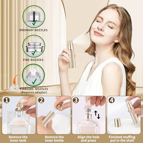 Portable Perfume Atomiser Refillable - 5ml Empty Travel Perfume Bottle, Nano Mist, Leaking Proof, Bottom Pump without Funnel, Luxurious Mini women and men (M5-Gold) - Image 4