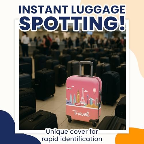 Suitcase Cover with Luggage Tag | Luggage Protector | Suitcase Protector Cover with Zipper - Luggage Cover Protection (Pink Travel, M) - Image 2