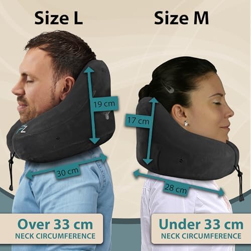 FLOWZOOM AIR Travel Neck Pillow for Airplane Inflatable Hooded Black Size L | H-Shape Support, 5 Sleep Positions, Adjustable Firmness, Washable Cover, Earplugs, Compact and Light 260g, For Plane Car Bus - Image 6
