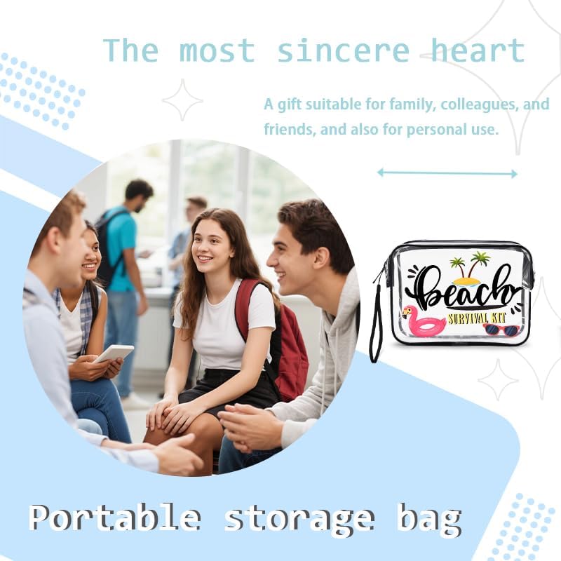 Sisadodo Clear Plastic Bags for Beach Lover Holiday Gifts for Women Men Clear Travel Makeup Bag for Handbag Suitcase Waterproof Transparent Cosmetic Toiletry Bag for Beach Survival Kit with Strap - Image 3