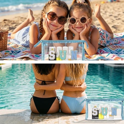 Sibba Clear Sunscreen Makeup Bag, Waterproof Beach Vacation Essentials, Preppy Summer Pool Accessories For Women And Teen Girls, Blue SUN Letter Print Cosmetic Pouch - Image 6