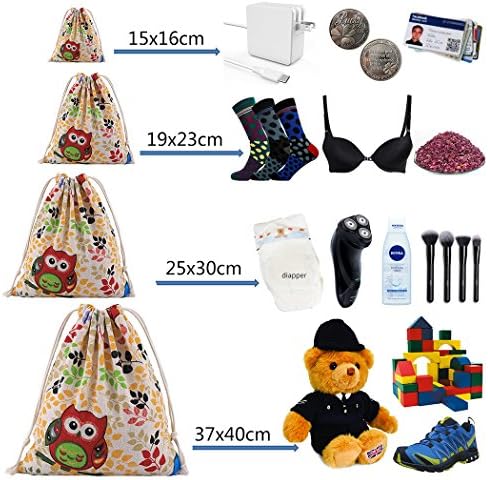 4 pcs Drawstring Storage Bag Set for Baby Stuff, Travel Home Accessories - Colorfull Owl - Image 6