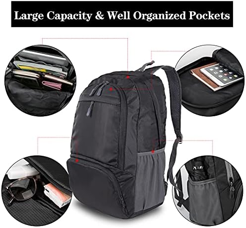 Lightweight Hiking Backpack, Foldable Outdoor Camping Hiking Travel Multi-functional Camping Trekking Rucksack Travel Climbing Mountaineer Outdoor Sport Daypack Bag for Men Women (Black) - Image 3