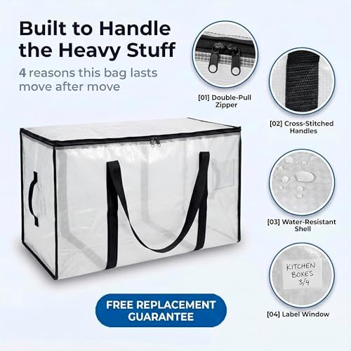 CLEARSPACE Large Moving Boxes & Storage Bags – Oversized Packing Bags with Backpack Straps, Zippers & Handles – Heavy-Duty for College Dorm, Christmas Decorations, 6 Pack - Image 4
