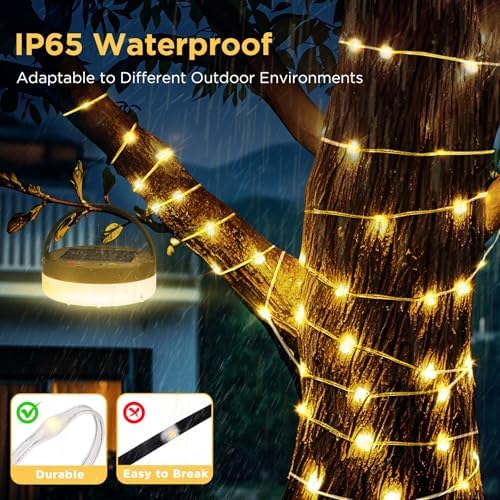 Famgoods Solar Camping Lights, 32.8Ft Solar & USB Retractable Camping String Lights with 8 Lighting Modes, IP65 Waterproof Tent Lights for Camping, 30s Roll up Camp Light for Outdoor, Tent, RV, Party - Image 5
