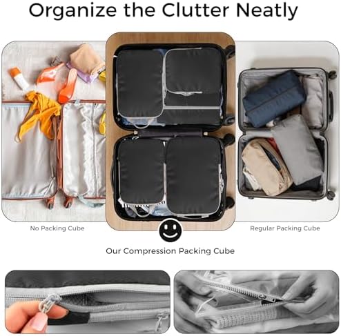 Compression Packing Cubes for Suitcases, Ultralight 5 Set Packing Cubes for Backpack Waterproof Travel cubes Suitcase Organizer Bags Set for Luggage Travel Essentials (Black) - Image 6