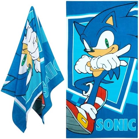 Get Trend SONIC THE HEDGEHOG Towel for Kids Teenagers Soft Absorbent Bath Shower Swimming Beach Towel Quick Dry 100% Cotton Shadow Holiday Essentials 140 x 70cm (Blue, 70x140cm)