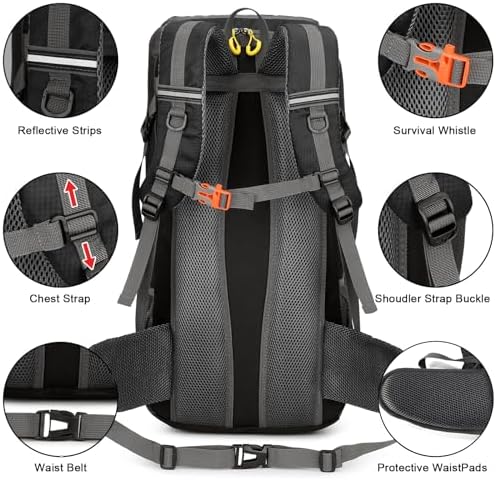 jianyana Hiking Backpack Waterproof 50L Foldable Rucksack Durable Lightweight Camping Bag with Rain Cover for Camping Trekking Hiking Walking Cycling Climbing Outdoor Sports for Women Men - Image 5