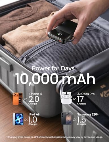Power Bank 10000mAh, 22.5W Fast Charging Portable Charger with LCD Display, Built-in 4 Cables & 6-Device Charging, PD 3.0 QC 3.0, USB-C In/Out, Compatible with iPhone 17/16/15/14/13/12 - Image 2