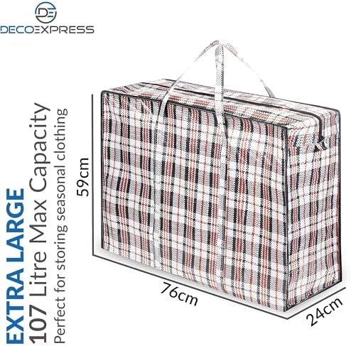 DECO EXPRESS Laundry Bags XXL, Pack of 8, 107L Strong, Durable & Reusable Extra Large Storage Bags with Zips, Ideal for Moving, Shopping, Packing, Laundry & Clothes Storage (76 X 59 X 24 CM) - Image 3