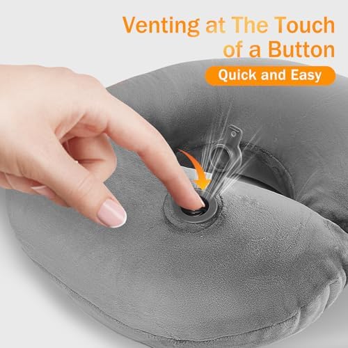 Inflatable Neck Pillow for Travel, Blow up Travel Pillow, Compact Travel Neck Pillows for Adults with Eye Mask and Earplugs, Lightweight Travel Pillow for Airplane, Trains and Office, Grey - Image 4