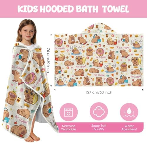 Capybara Hooded Towels for Kids 127x76cm Poncho Towels for Kids Boys Teens Beach Towel for Swimming Pool Cute Capybara Wearable Bath Towel - Image 2