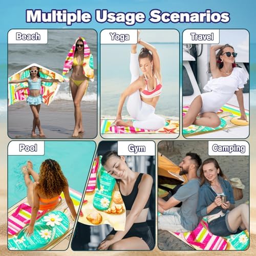 Flip Flop & Starfish Beach Towel, Extra Large 180x90 cm 250GSM Microfibre, Sand Free Quick Dry, Ideal Vacation Gifts with Carry Bag for Pool Cruise Camping - Image 7
