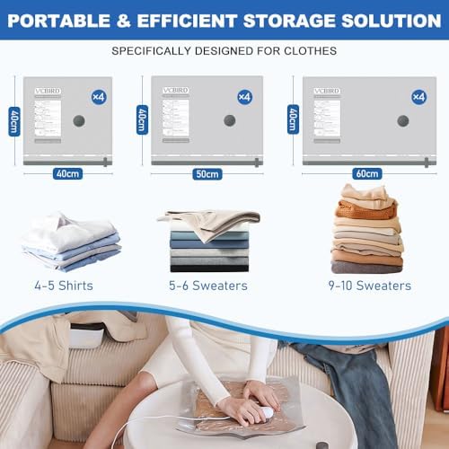 Vacbird Vacuum Storage Bags with Electric Pumps, Vacuum Bags for Travel, Luggage and Clothing,12 Pack - Image 2