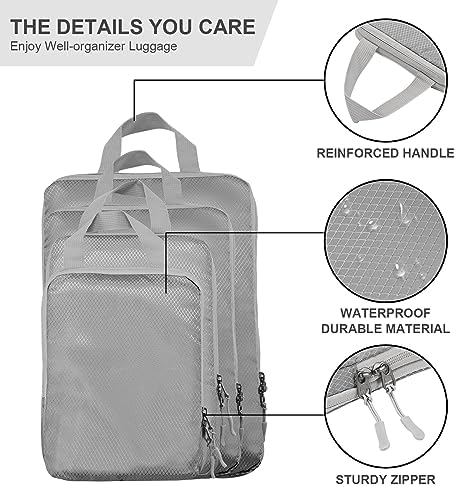 Compression Packing Cubes,4 Set Ultralight Packing Cubes for Carry on Suitcase, Travel Packing Essentials for Suitcase Organizer Bags Set, Durable Travel cubes for Luggage (Set of 4, Grey) - Image 2