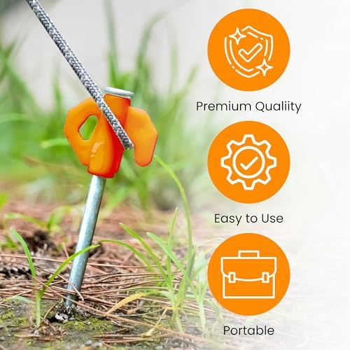 Heavy Duty Tent Pegs - 20cm x 20 Pack Orange Hard Ground Tent Pegs, Camping Pegs, Awning Peg for outdoors, Strong Galvanized Steel with Storage Case and Peg Remover - Image 7