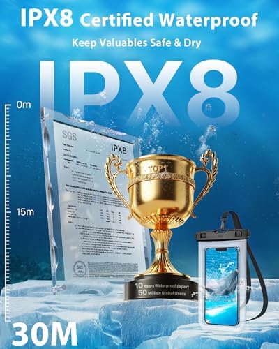 YOSH Waterproof Phone Pouch 2 Pack, 7 inch IPX8 Waterproof Phone Case for Swimming Travel Beach Trip Snorkelling Kayaking, Underwater Case for iPhone 17 16 15 Pro Max Samsung S26 S25 S24 Ultra- Clear - Image 2