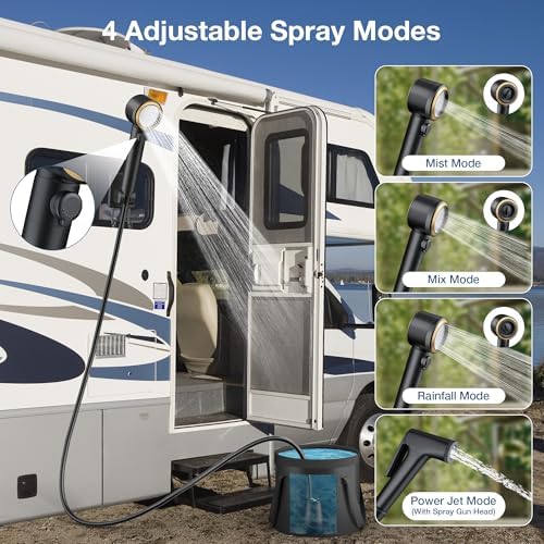 Portable Camping Shower with 20L Collapsible Bucket – 8000mAh Rechargeable Camp Shower Pump IPX8 Waterproof with 5 Gear LED Light, 4 Spray Modes, Outdoor Shower Kit for Hiking, RV, Travel, Car, Pet - Image 4