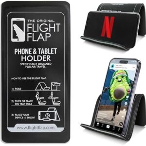 Flight Flap Airplane Phone Holder - Foldable Plane Phone Stand for Travel - Flexible Mobile Stand for Desk & Bed - Flight Mobile Holder Desk - Accessories Travel Essentials For Flying (Black)