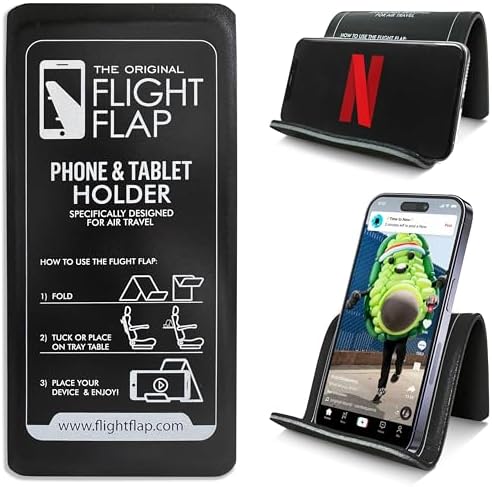 Flight Flap Airplane Phone Holder - Foldable Plane Phone Stand for Travel - Flexible Mobile Stand for Desk & Bed - Flight Mobile Holder Desk - Accessories Travel Essentials For Flying (Black)