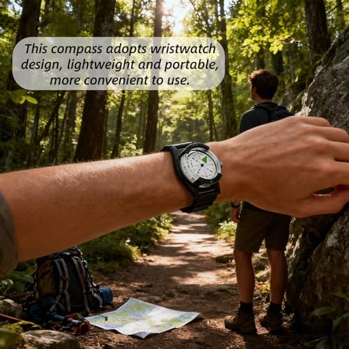 Wrist Compass, Outdoor Compass Watch with Glow in Dark Dial & Adjustable Rubber Strap for Hiking Camping, Survival Gear - Image 3