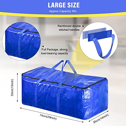 85L Large Bags for Moving House - 6 Pack, Packing Bags for Moving House Essentials with Zips, Waterproof Storage Bags for Home Solid&Reusable (Blue) - Image 3