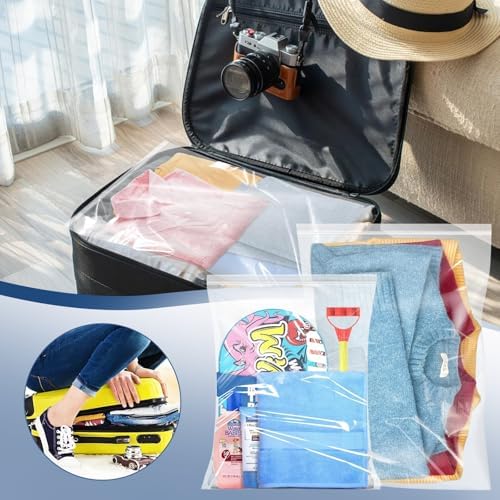 25PCS Reusable Large Travel Clothes Bags Plastic Hospital Bags, Waterproof Ziplock Bag Transparent Large Storage Organiser for Clothes Luggage 50X60CM,40X50CM,30X40CM (Without Hole) - Image 5