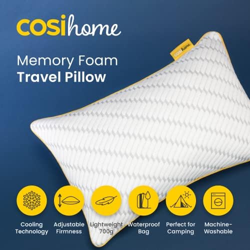 Cosi Home Travel Pillow with Cooling Bamboo Pillow Case 30 x 45 cm - Memory Foam Travel Pillow for Neck, Back & Lumbar Orthopedic Support - Temperature Regulating - With Waterproof Compact Carry Bag - Image 2