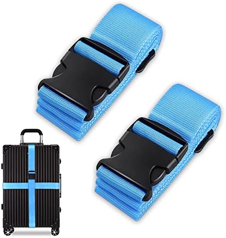 Luggage Suitcase Straps Set, Travel Accessories Thickened Luggage Belt with Quick Release Buckle, Adjustable Black Travel Luggage Straps for Suitcase Baggage (Blue, 2 PCS Set)